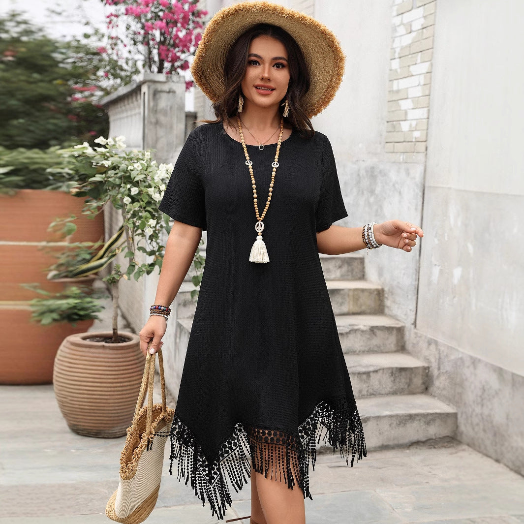 Robe Noire Bohème avec Franges